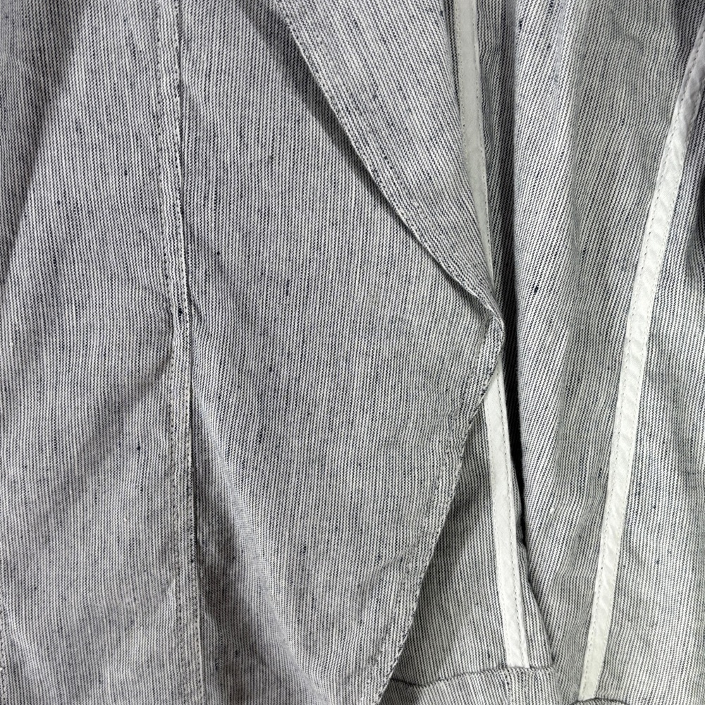 Chico's Blue & White Micro Pinstripe Linen Blend Open Jacket Size L Chico's 2 - Picture 6 of 9